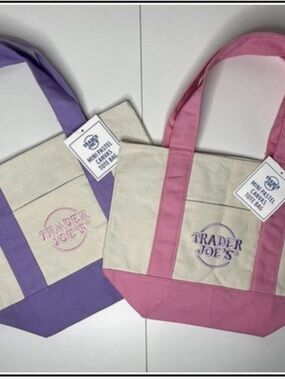 Trader Joe Canvas mini Tote Bag Set -set of 2 new